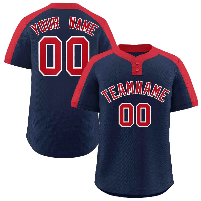 Baseball Jerseys with Piping for Traditional Style-Custom Navy Red-White Classic Style Authentic Two-Button Baseball Jersey