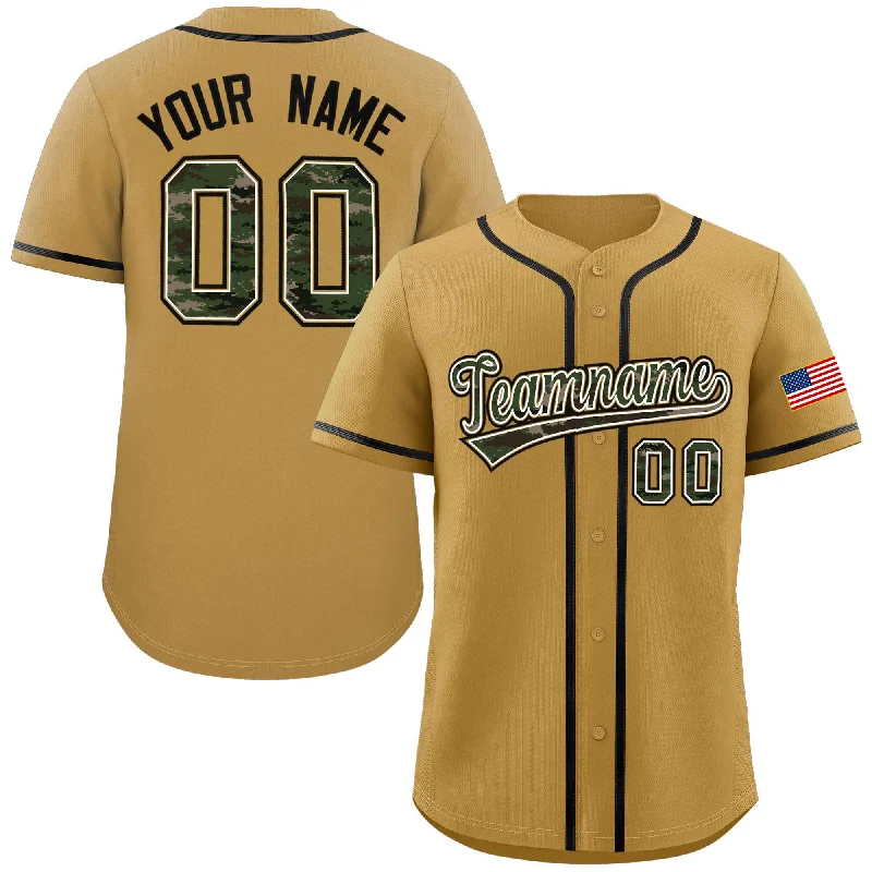 Baseball Jerseys with Padded Shoulders for Extra Protection-Custom Old Gold Personalized Camo Font Authentic Baseball Jersey