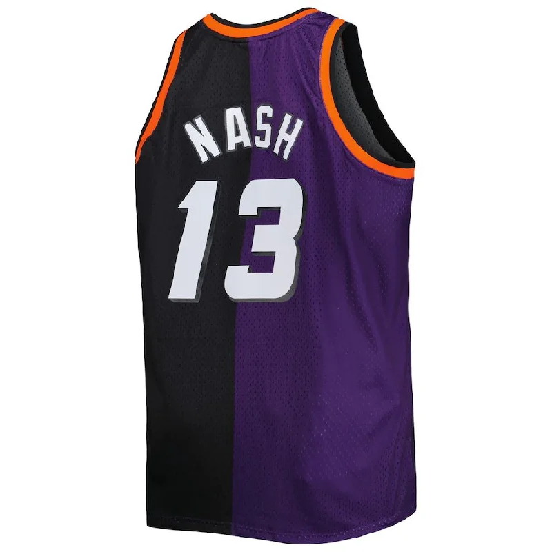 Basketball Jerseys with Colorful Patterns for Bold Look-P.Suns #13 Steve Nash Mitchell & Ness Big & Tall Hardwood Classics 1996-97 Split Swingman Jersey Purple-Black Stitched American Basketball Jersey