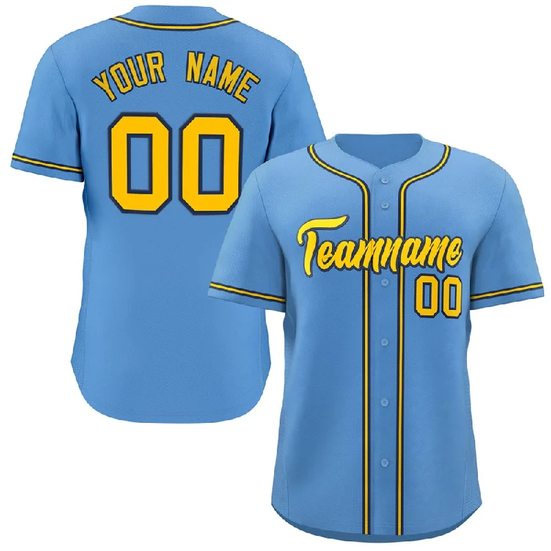 Baseball Jerseys with Stretch Fabric for Flexibility-Custom Light Blue Yellow-Navy Classic Style Personalized Authentic Baseball Jersey