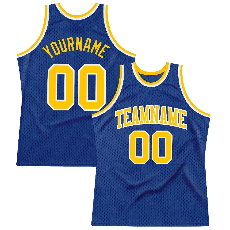 Basketball Jerseys with V-Neck Design for Classic Fit-Custom Royal Gold-White Authentic Throwback Basketball Jersey