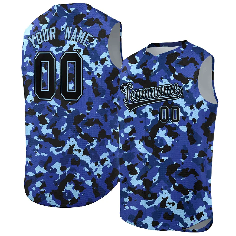 Baseball Jerseys with Heat-Transfer Numbers for Modern Appeal-Custom Lt Blue Royal-Black Camo Fashion Authentic Sleeveless Baseball Jersey