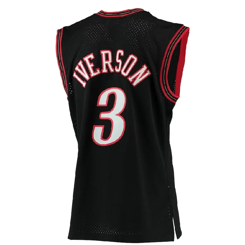 Basketball Jerseys with Zip-Up Design for Easy Wear-PH.76ers #3 Allen Iverson Mitchell & Ness 2000-01 Hardwood Classics Swingman Jersey - Black Stitched American Basketball Jersey