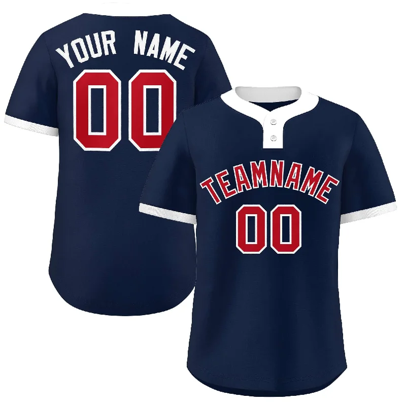 Baseball Jerseys with Adjustable Neck Design for Perfect Fit-Custom Navy Red-White Classic Style Authentic Two-Button Baseball Jersey