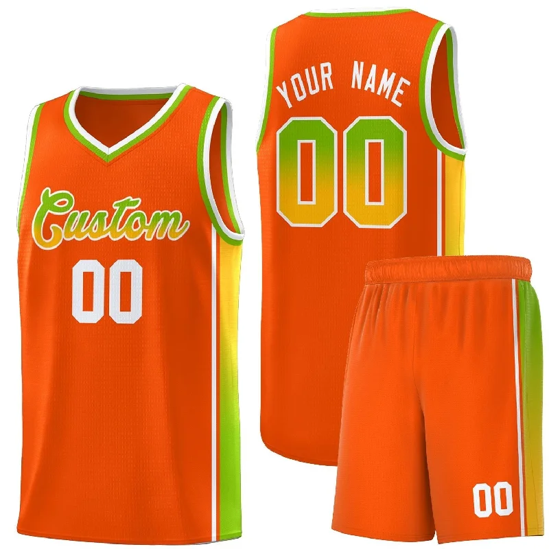 Basketball Jerseys with Ribbed Sleeves for Style and Fit-Custom Orange Neon Green-Gold Gradient Fashion Sports Uniform Basketball Jersey