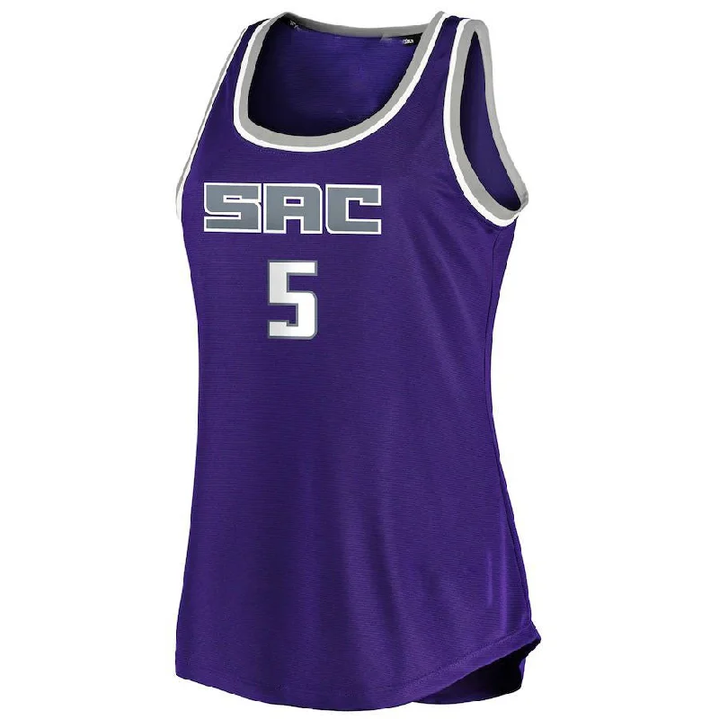 Basketball Jerseys with Durable Fabric for High-Performance Play-S.Kings #5 De'Aaron Fox  Fanatics Branded Women's Fast Break Tank Jersey Icon Edition Purple Stitched American Basketball Jersey