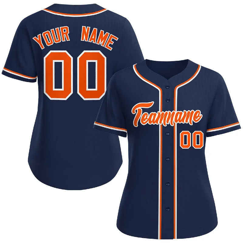 Baseball Jerseys with Colorful Patterns for Bold Look-Custom Navy Orange-White Classic Style Baseball Jersey For Women