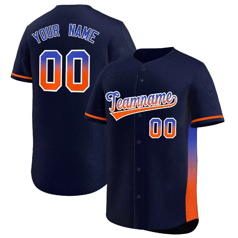 Baseball Jerseys with Customized Player Numbers for Personalization-Custom Navy Royal-Orange Personalized Gradient Font And Side Design Authentic Baseball Jersey