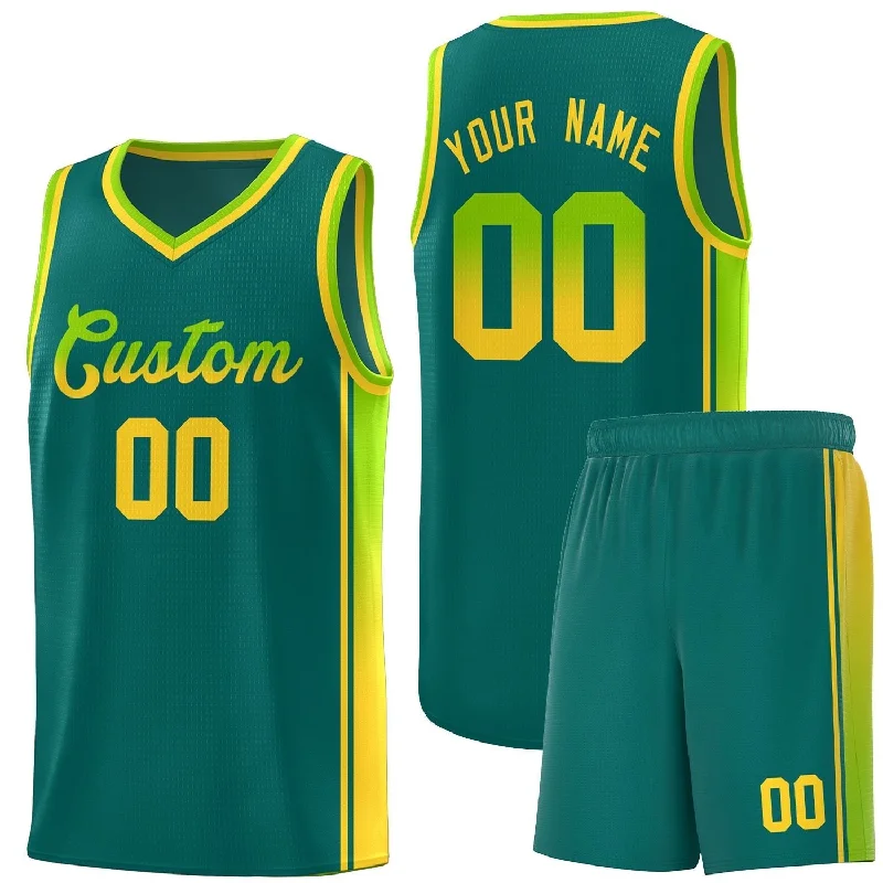 Custom Basketball Jerseys with Team Colors and Branding-Custom Aqua Neon Green-Gold Gradient Fashion Sports Uniform Basketball Jersey