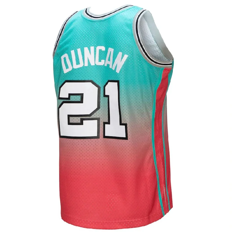 Basketball Jerseys with Quick-Release Zippers for Easy Removal-S.Antonio Spurs #21 Tim Duncan Mitchell & Ness 199899 Hardwood Classics Fadeaway Swingman Player Jersey PinkTeal Stitched American Basketball Jersey