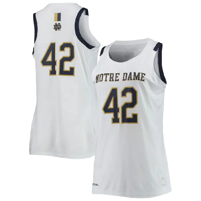 Basketball Jerseys with Full Button Front for Classic Look-#42 N.Dame Fighting Irish Under Armour Replica Swingman Basketball Jersey White Stitched American College Jerseys