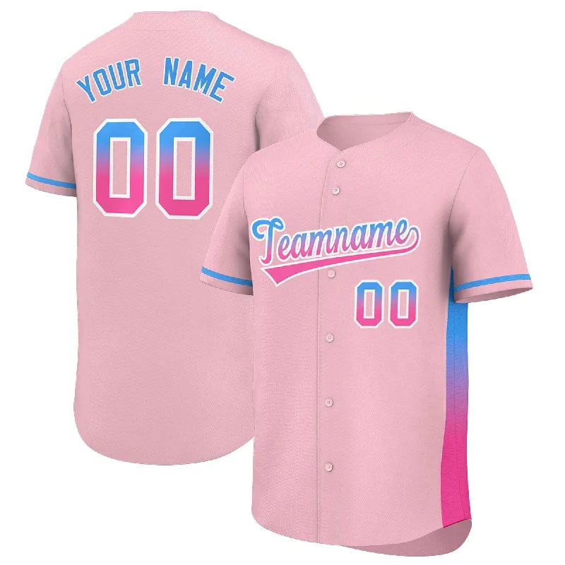 Baseball Jerseys with Quick-Dry Technology for Hot Weather Play-Custom Light Pink Powder Blue-Pink Personalized Gradient Font And Side Design Authentic Baseball Jersey