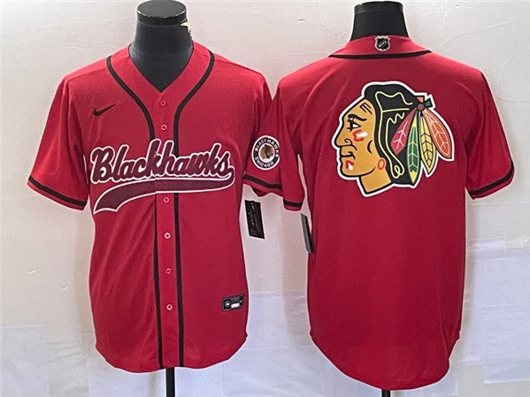 Baseball Jerseys with Elastic Cuffs for Snug Fit-Men's Chicago Blackhawks Red Team Big Logo Cool Base Stitched Baseball Hockey Jersey