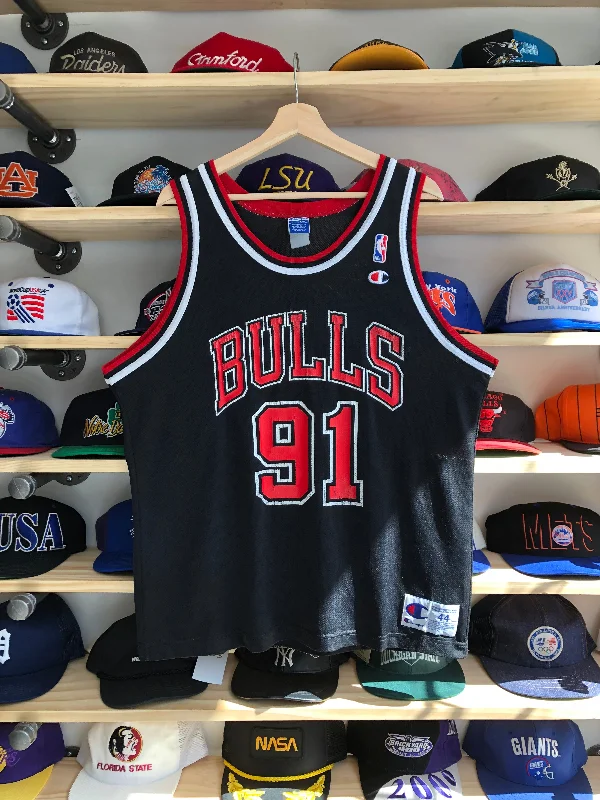 Basketball Jerseys with Raglan Sleeves for Mobility-Vintage Champion Chicago Bulls Dennis Rodman Jersey Size 44/Large