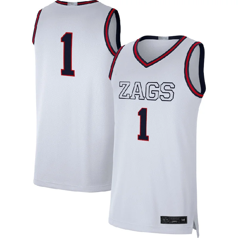 Basketball Jerseys with Padded Neck for Extra Comfort-#1 Gonzaga Bulldogs Limited Basketball Jersey White Stitched American College Jerseys