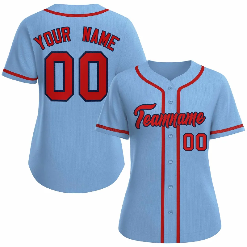 Baseball Jerseys with Soft Collar for Comfort-Custom Light Blue Red Navy Classic Style Baseball Jersey for Women