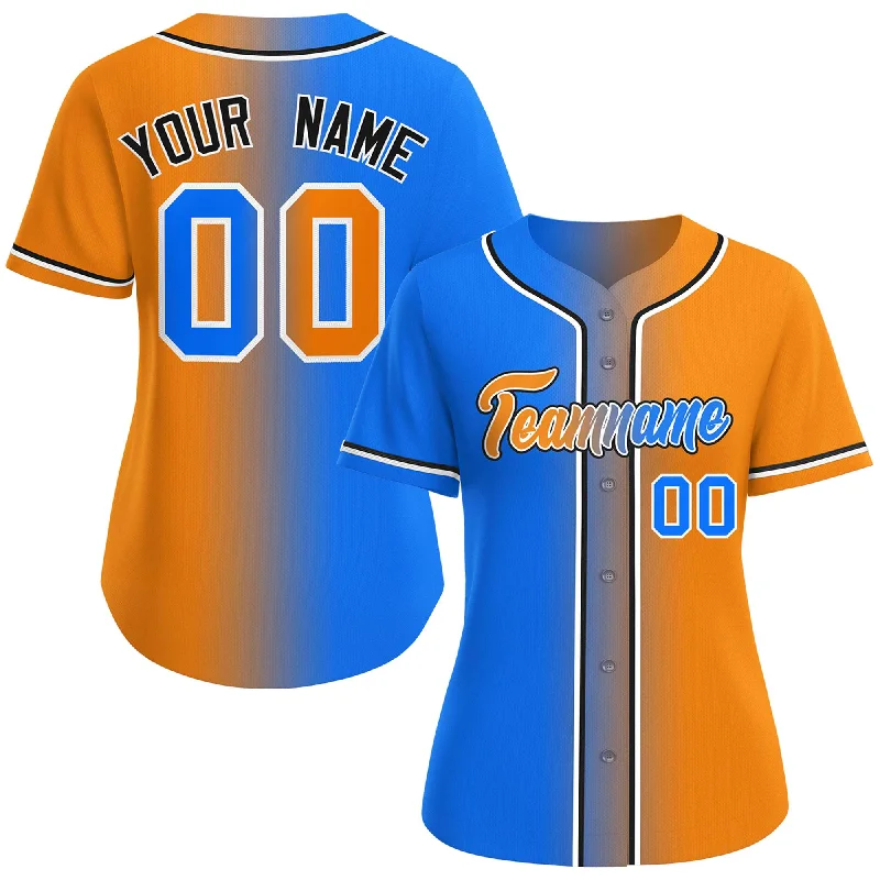 Baseball Jerseys with Mesh Inserts for Extra Ventilation-Custom Light Blue Orange-White Gradient Fashion Baseball Jersey For Women