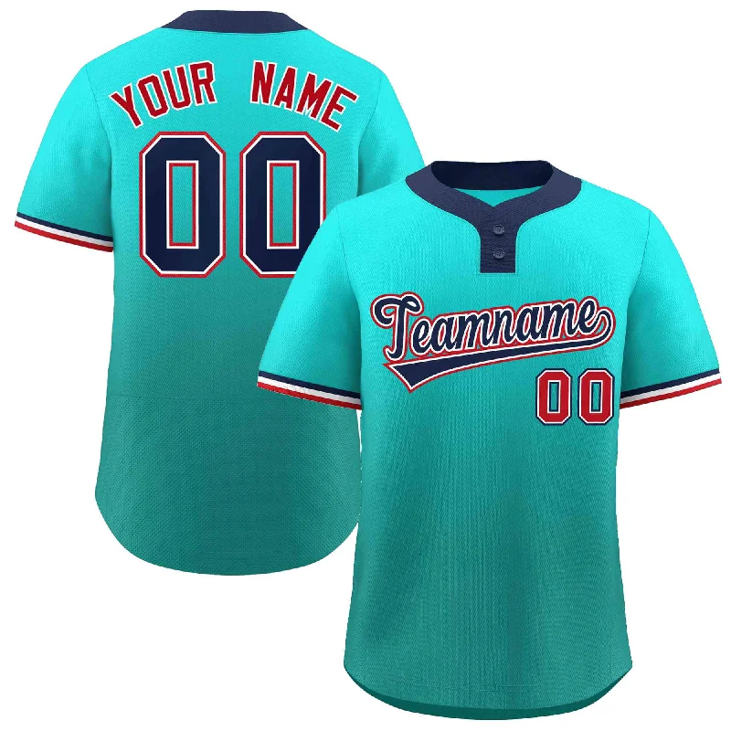 Baseball Jerseys with Ribbed Sleeves for Style and Fit-Custom Light Green Aqua Navy-White Gradient Fashion Authentic Two-Button Baseball Jersey