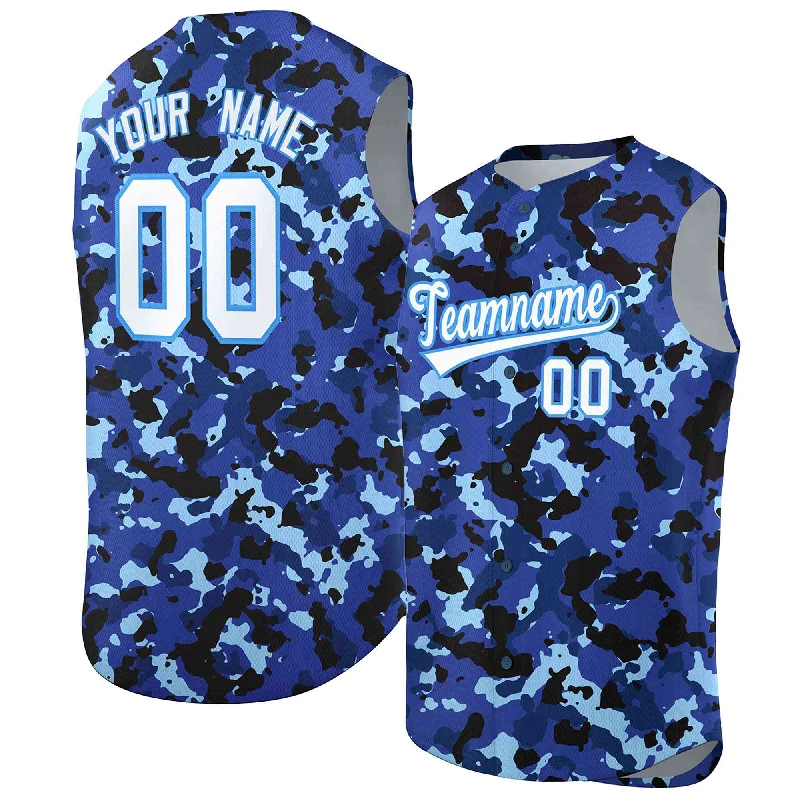 Baseball Jerseys with Customized Player Numbers for Personalization-Custom Lt Blue Royal-White Camo Fashion Authentic Sleeveless Baseball Jersey