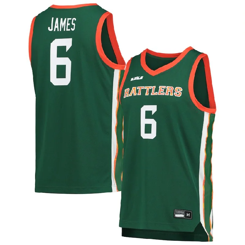 Basketball Jerseys with Classic Stripes for Vintage Feel-F.A&M Rattlers #6 LeBron James Replica Basketball Jersey Green Stitched American College Jerseys