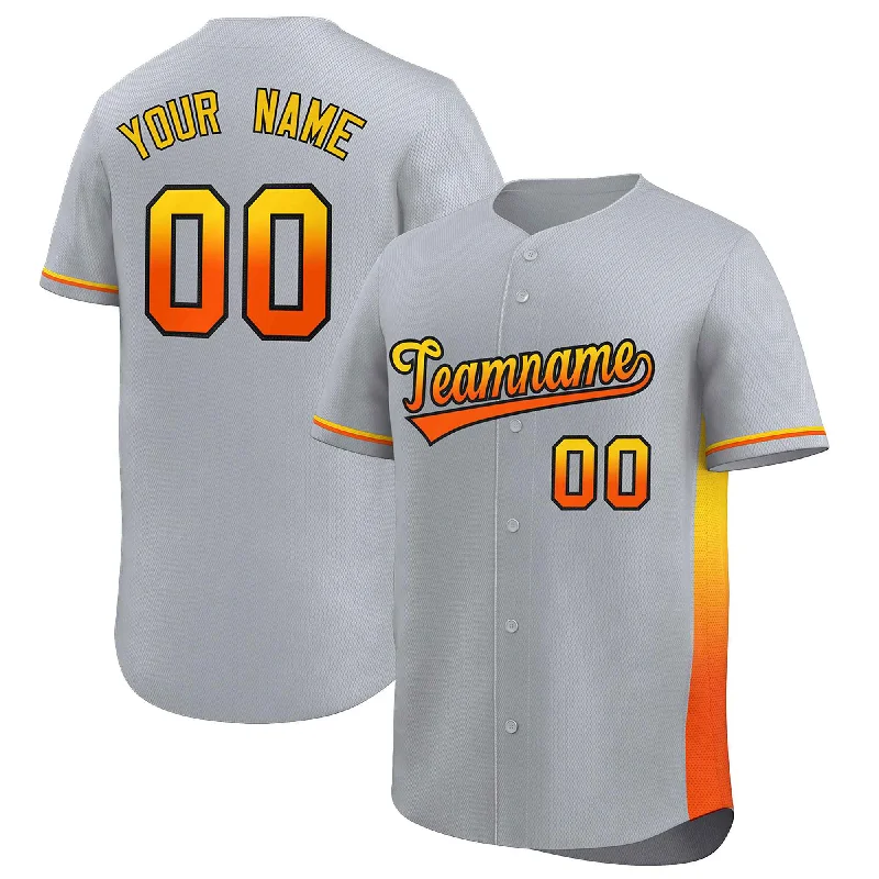 Baseball Jerseys for Kids with Adjustable Fit-Custom Light Gray Gold-Orange Personalized Gradient Font And Side Design Authentic Baseball Jersey