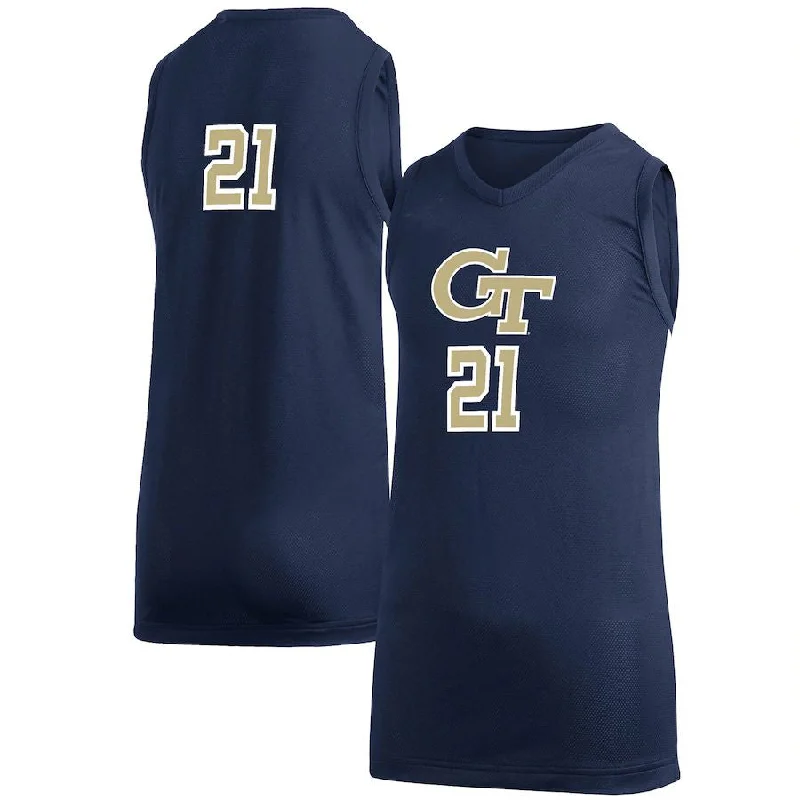 Basketball Jerseys with Extra Breathability for Hot Weather Play-#21 GATech Yellow Jackets Game Jersey  Basketball Jersey Navy Stitched American College Jerseys