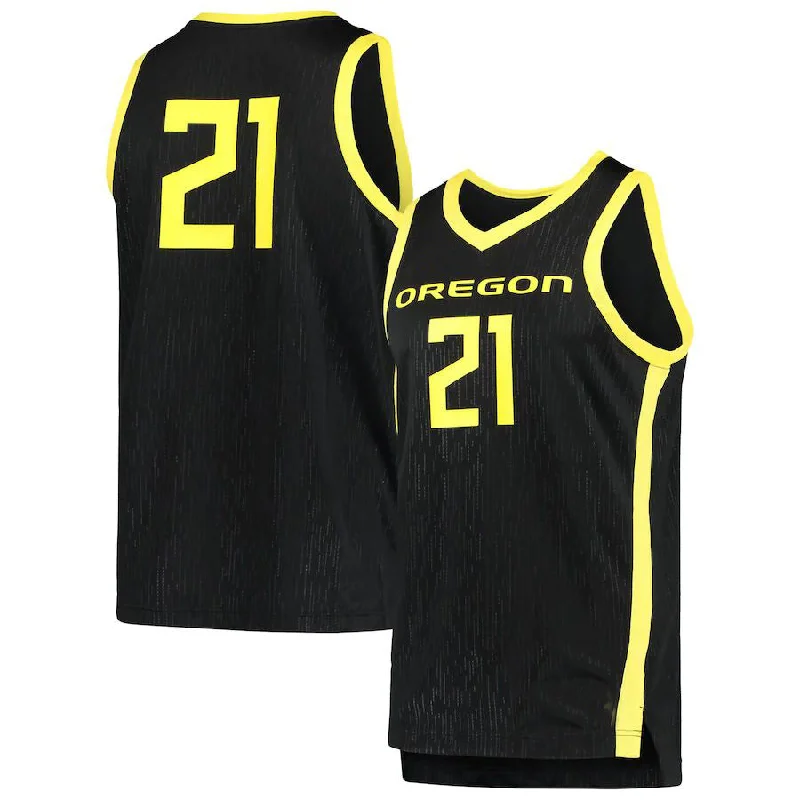 Basketball Jerseys with Ribbed Collar for Secure Fit-#21 O.Ducks Team Replica Basketball Jersey Black Stitched American College Jerseys