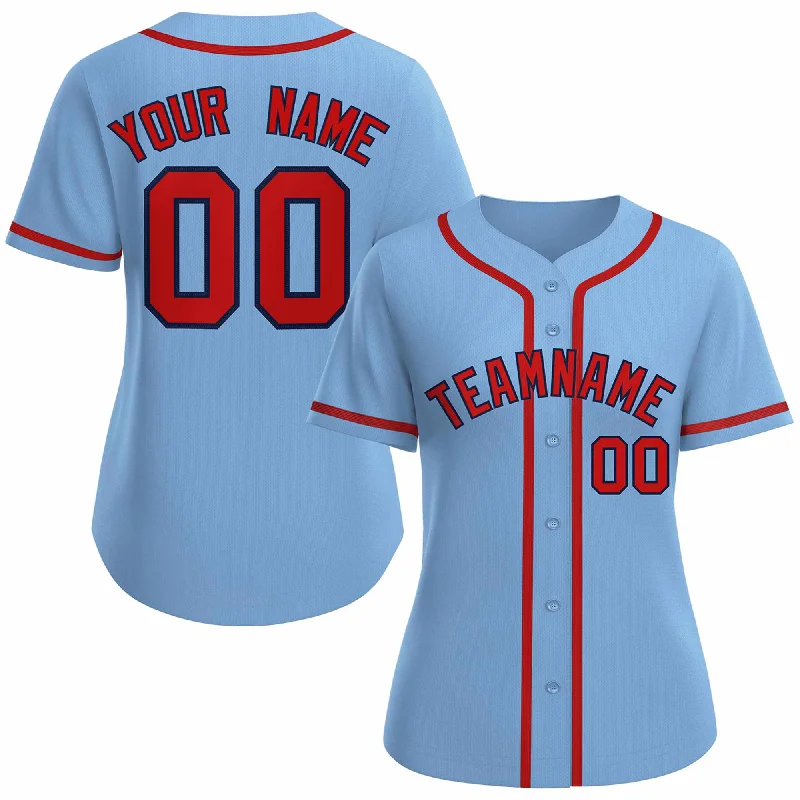 Baseball Jerseys with Minimalist Style for Sleek Appearance-Custom Light Blue Red Navy Classic Style Baseball Jersey for Women