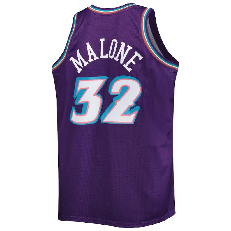 Classic Basketball Jerseys with Traditional Design-U.Jazz #32 Karl Malone Mitchell & Ness Big & Tall Hardwood Classics 1996-97 Swingman Jersey Purple Stitched American Basketball Jersey