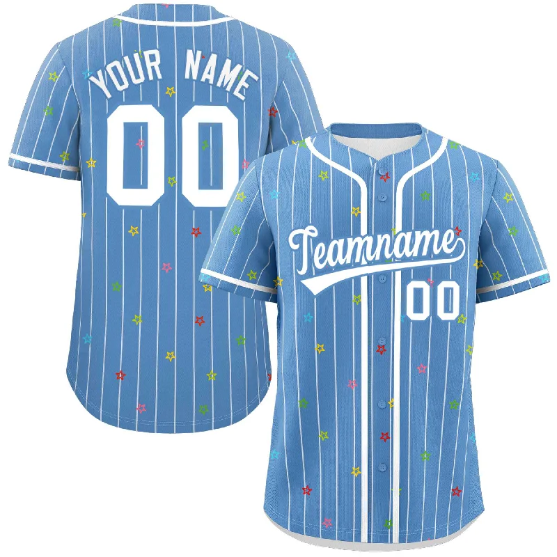 Youth Baseball Jerseys with Personalized Name and Number-Custom Light Blue White Stripe Fashion Personalized Star Pattern Authentic Baseball Jersey