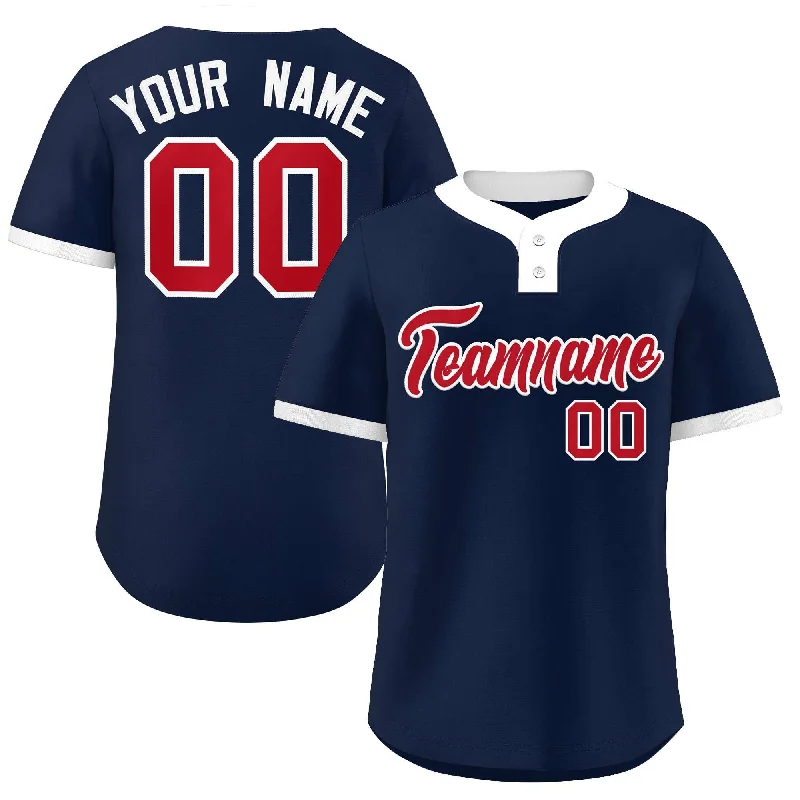 Baseball Jerseys with Customizable Sleeve Length for Different Looks-Custom Navy Red-White Classic Style Authentic Two-Button Baseball Jersey