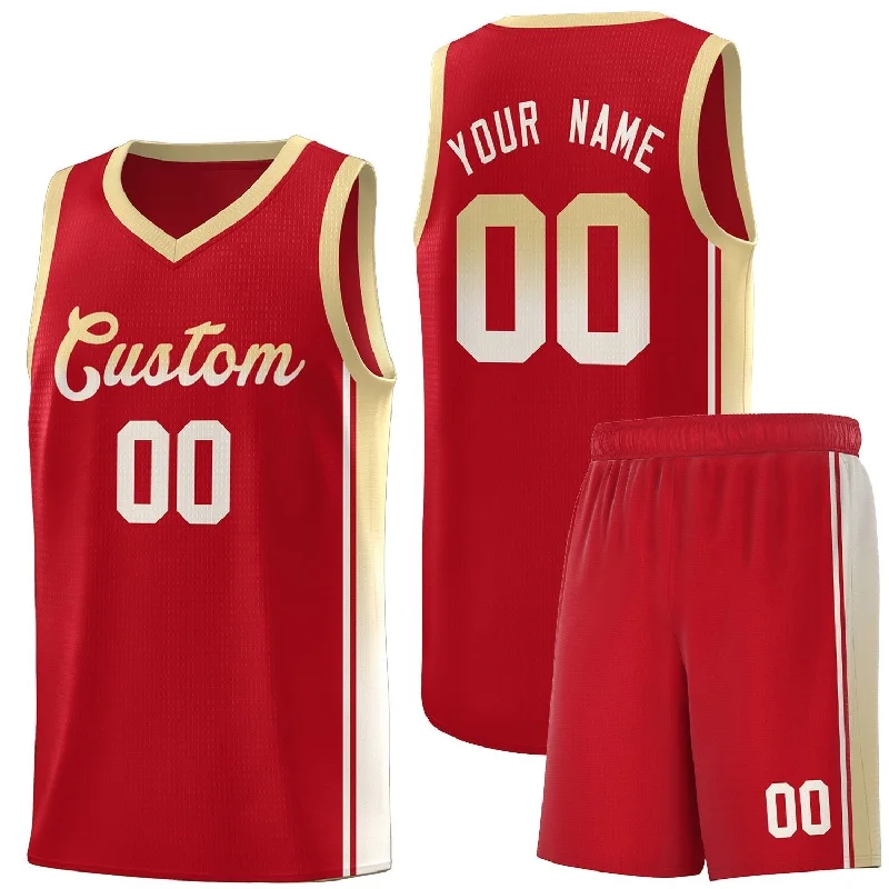 Basketball Jerseys with Padded Neck for Extra Comfort-Custom Red Khaki Gradient Fashion Sports Uniform Basketball Jersey