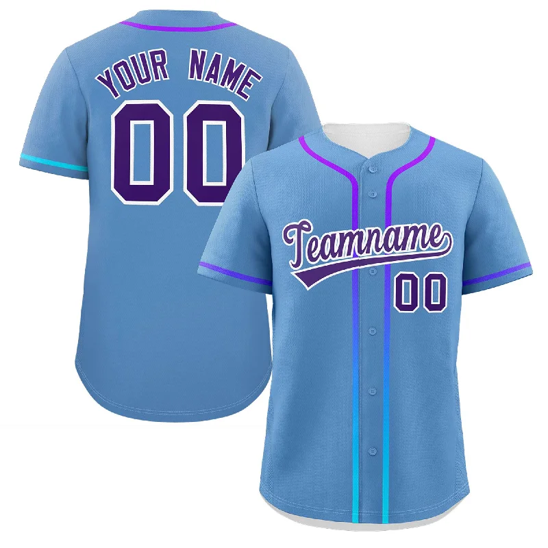 Baseball Jerseys with Anti-Odor Technology for Comfort-Custom Light Blue Purple Personalized Gradient Ribbed Design Authentic Baseball Jersey