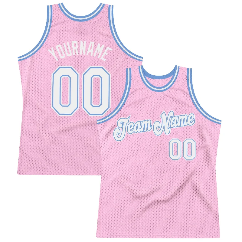 Basketball Jerseys with Reflective Details for Visibility-Custom Light Pink White-Light Blue Authentic Throwback Basketball Jersey