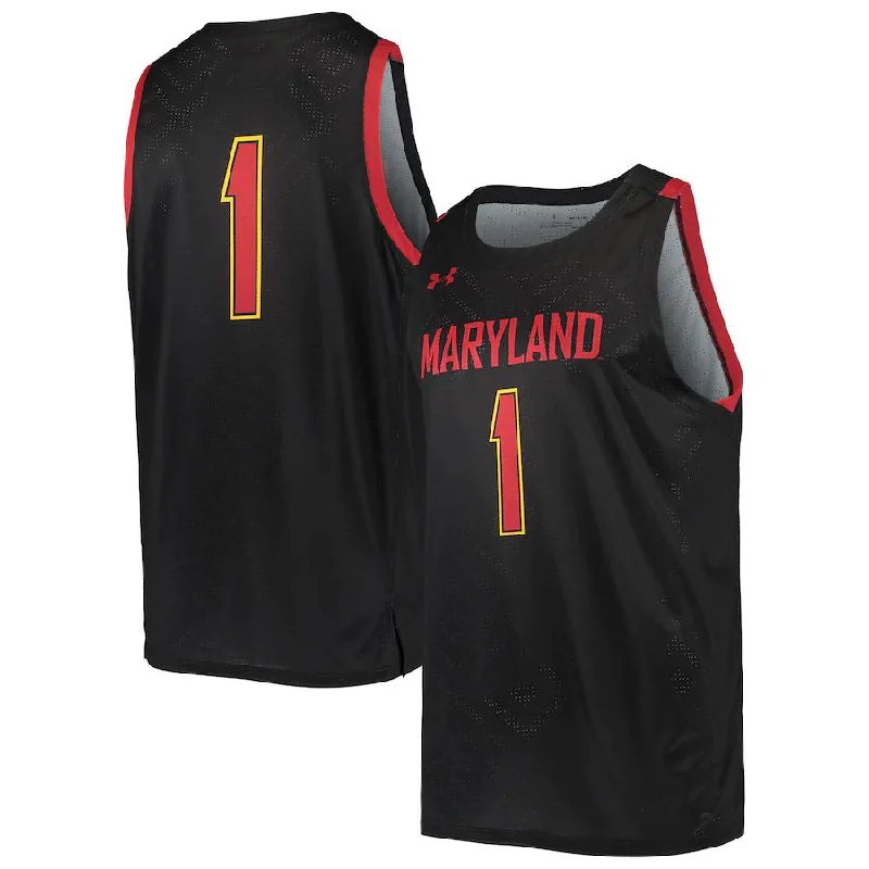 Basketball Jerseys with Tight-Fit Sleeves for Streamlined Look-#1 M.Terrapins Under Armour College Replica Basketball Jersey Black Stitched American College Jerseys