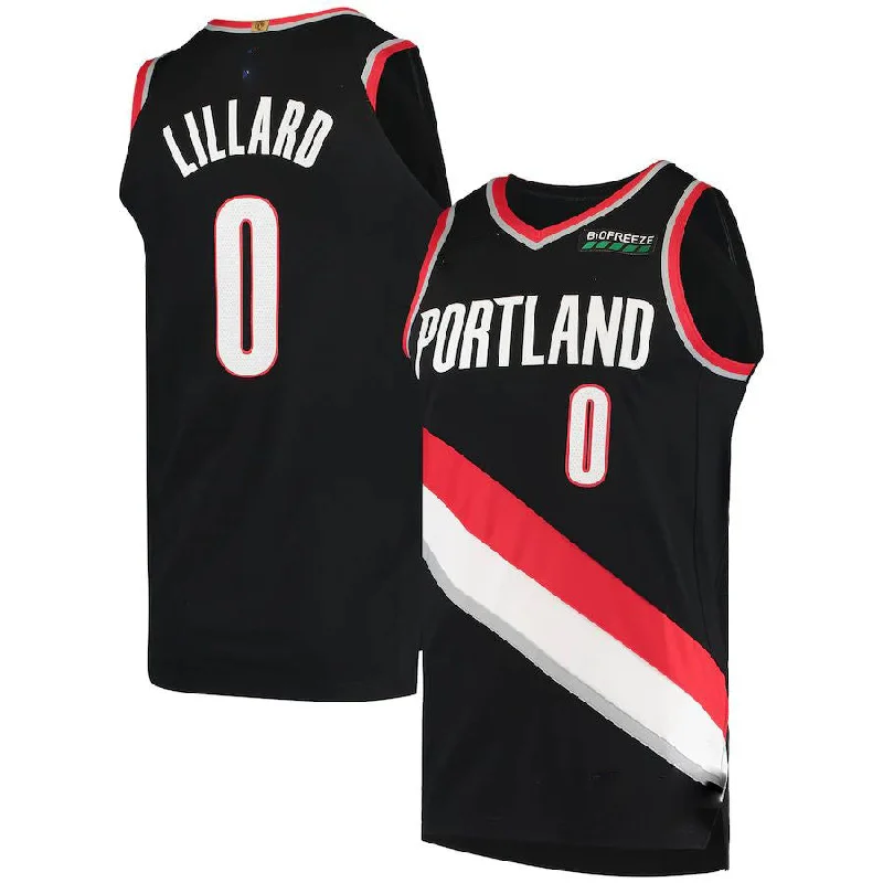 Basketball Jerseys with Full Button Front for Classic Look-P.Trail Blazers #0 Damian Lillard 2020-21 Authentic Jersey Icon Edition Black Stitched American Basketball Jersey