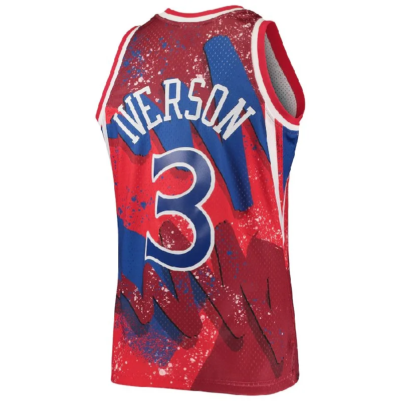 Basketball Jerseys with Minimalist Style for Sleek Appearance-PH.76ers #3 Allen Iverson Mitchell & Ness Hardwood Classics 1996-97 Hyper Hoops Swingman Jersey Red Stitched American Basketball Jersey