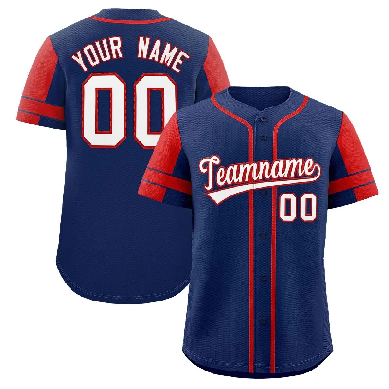 Baseball Jerseys with Colorful Patterns for Bold Look-Custom Navy Red Personalized Raglan Sleeves Authentic Baseball Jersey