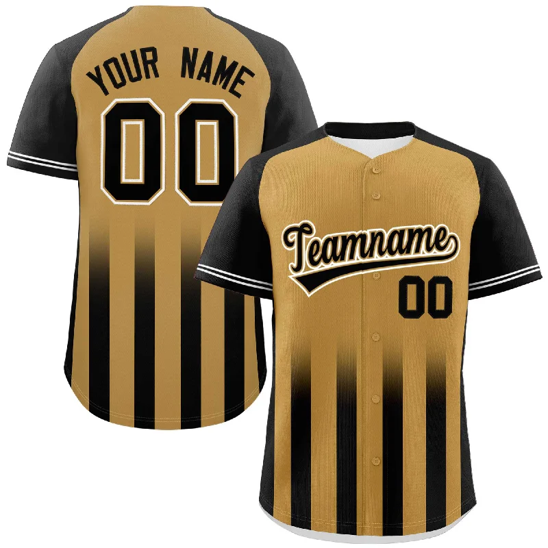 Baseball Jerseys with Custom Colors for Team Branding-Custom Old Gold Black Raglan Sleeves Gradient Thick Stripe Authentic Baseball Jersey