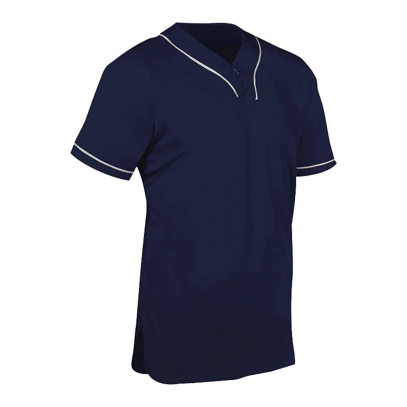 Baseball Jerseys with Tapered Cut for Modern Appeal-Champro BS42 Heater 2-Button Piped Baseball Jersey - Navy White