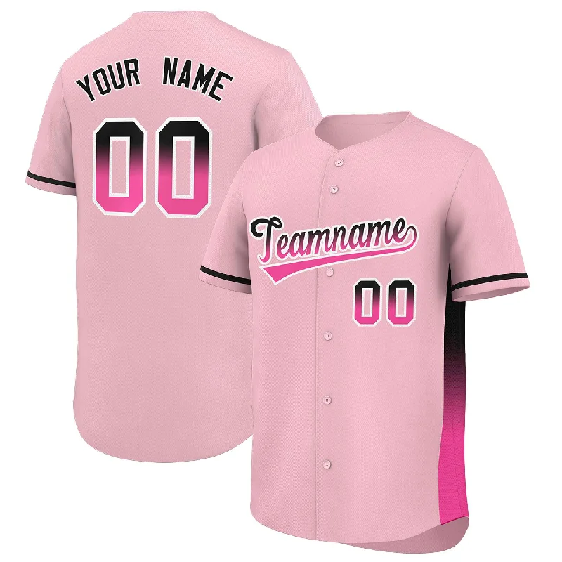 Baseball Jerseys with Button Placket for Traditional Style-Custom Light Pink Black-Pink Personalized Gradient Font And Side Design Authentic Baseball Jersey