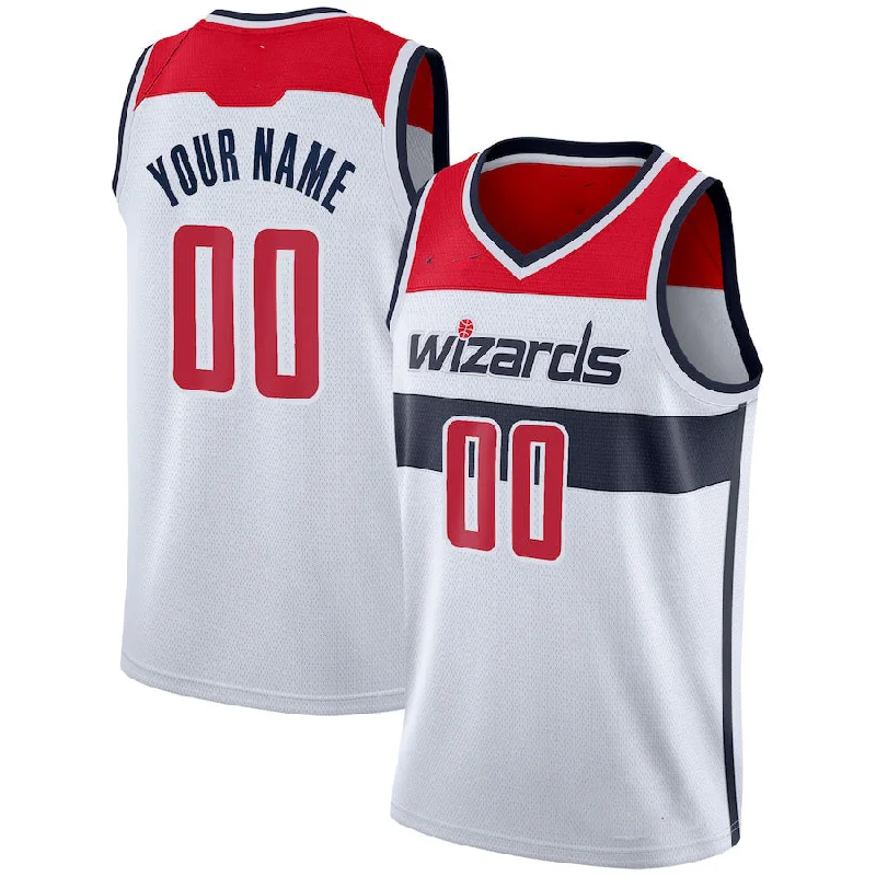 Basketball Jerseys with Full-Button Closure for Traditional Style-Custom W.Wizards Swingman Jersey Association Edition White Stitched Basketball Jersey