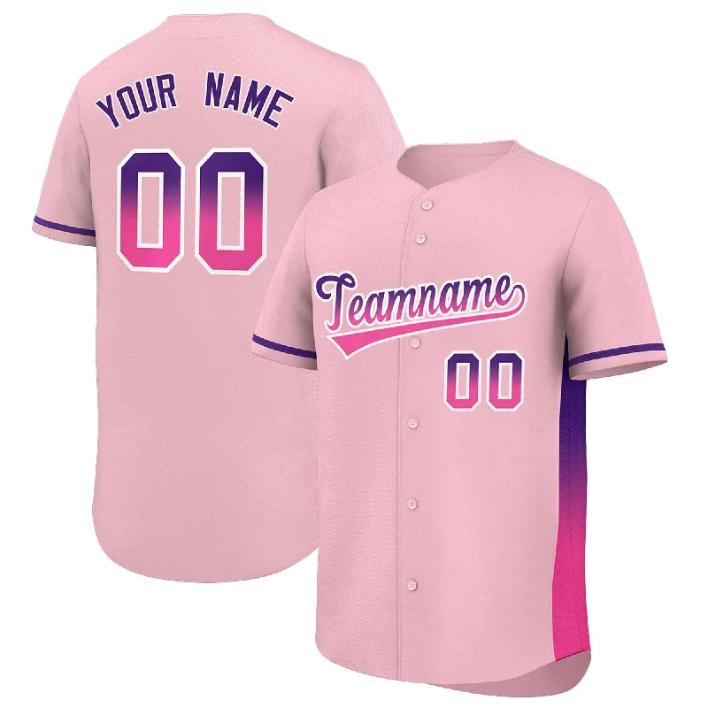 Baseball Jerseys with Mesh Inserts for Extra Ventilation-Custom Light Pink Purple-Pink Personalized Gradient Font And Side Design Authentic Baseball Jersey