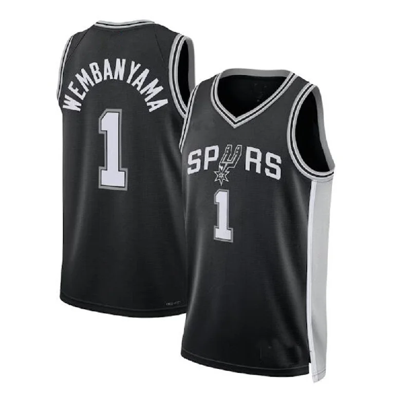 Basketball Jerseys with Heat-Pressed Numbers and Logos for Durability-S.Antonio Spurs #1 Victor Wembanyama Unisex 2023 Draft First Round Pick Swingman Jersey - Icon Edition - Black Stitched American Basketball Jersey