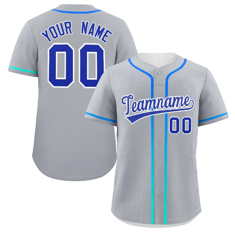 Baseball Jerseys with Sleeveless Design for Warm Weather-Custom Light Gray Royal Personalized Gradient Ribbed Design Authentic Baseball Jersey