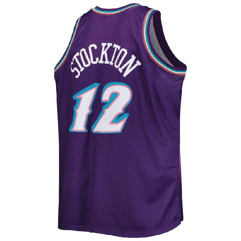 Basketball Jerseys with V-Neck Design for Classic Fit-U.Jazz #12 John Stockton Mitchell & Ness Big & Tall Hardwood Classics 1996-97 Swingman Jersey Purple Stitched American Basketball Jersey