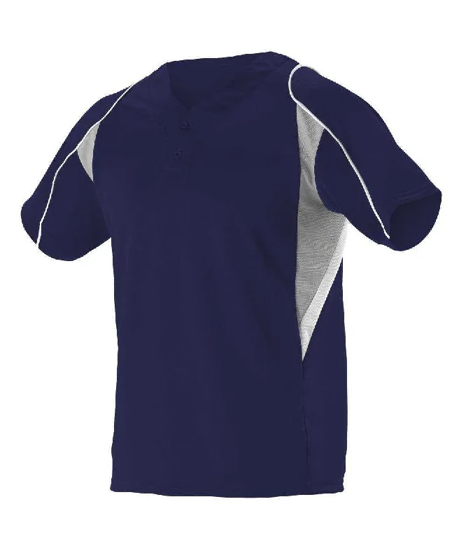 Baseball Jerseys with Ribbed Sleeves for Style and Fit-Alleson Athletic 529 Adult 2 Button Henley Baseball Jersey - Navy Gray White