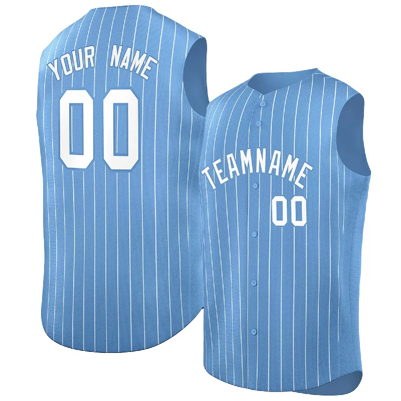 Baseball Jerseys with Customized Player Numbers for Personalization-Custom Light Blue White-Light Blue Sleeveless Stripe Fashion Baseball Jersey