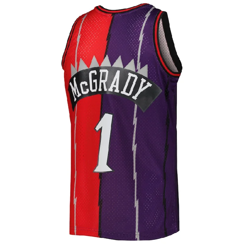 Basketball Jerseys with Reinforced Stitching for Durability-T.Raptors #1 Tracy McGrady Mitchell & Ness Hardwood Classics 1998-99 Split Swingman Jersey PurpleRed Stitched American Basketball Jersey