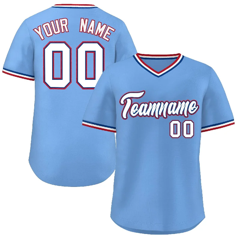 Baseball Jerseys with Lightweight Nylon Fabric for Ultimate Comfort-Custom Light Blue White Classic Style V-Neck Authentic Pullover Baseball Jersey